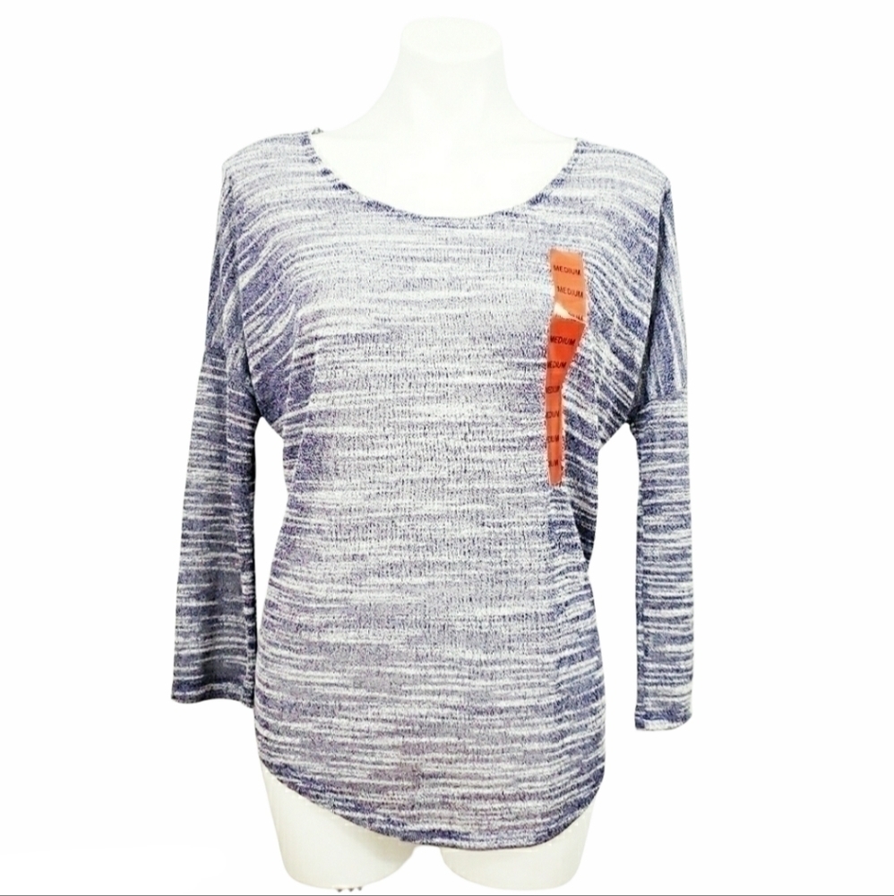 NWT Olive & Oak Navy White Batwing High Low Top
